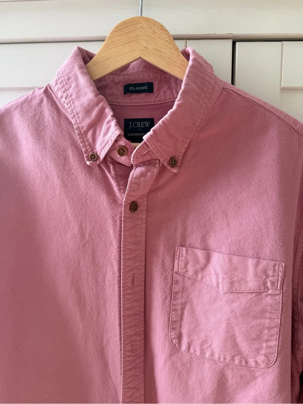 J.CREW Men's Classic Fit Garment Dye Pink Cotton Button-Down Shirt L